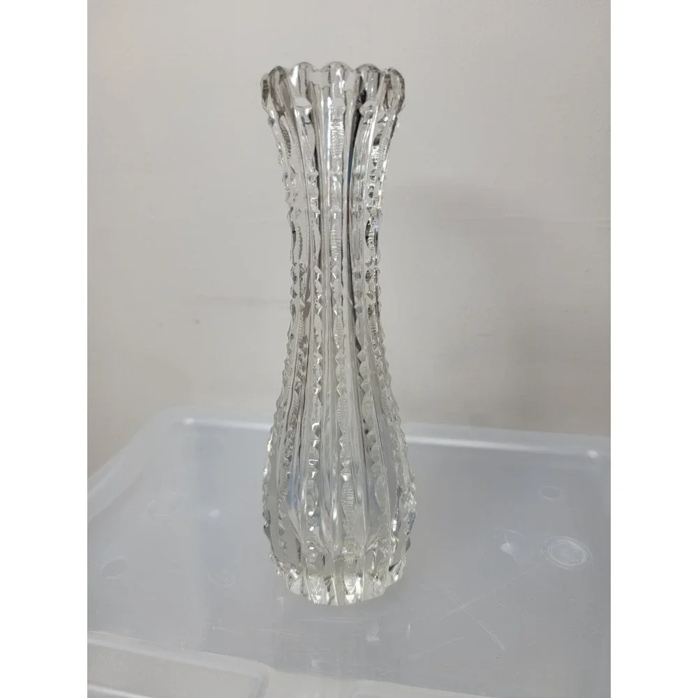 VINTAGE AMERICAN BRILLIANT CUT GLASS CRYSTAL FLOWER BUD VASE NOTCHED PRISM PTTRN